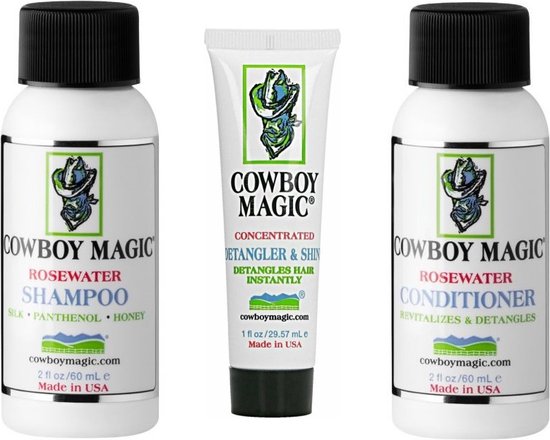 cowboy magic paarden en hondenshampoo conditioner en detangler mini verpakking