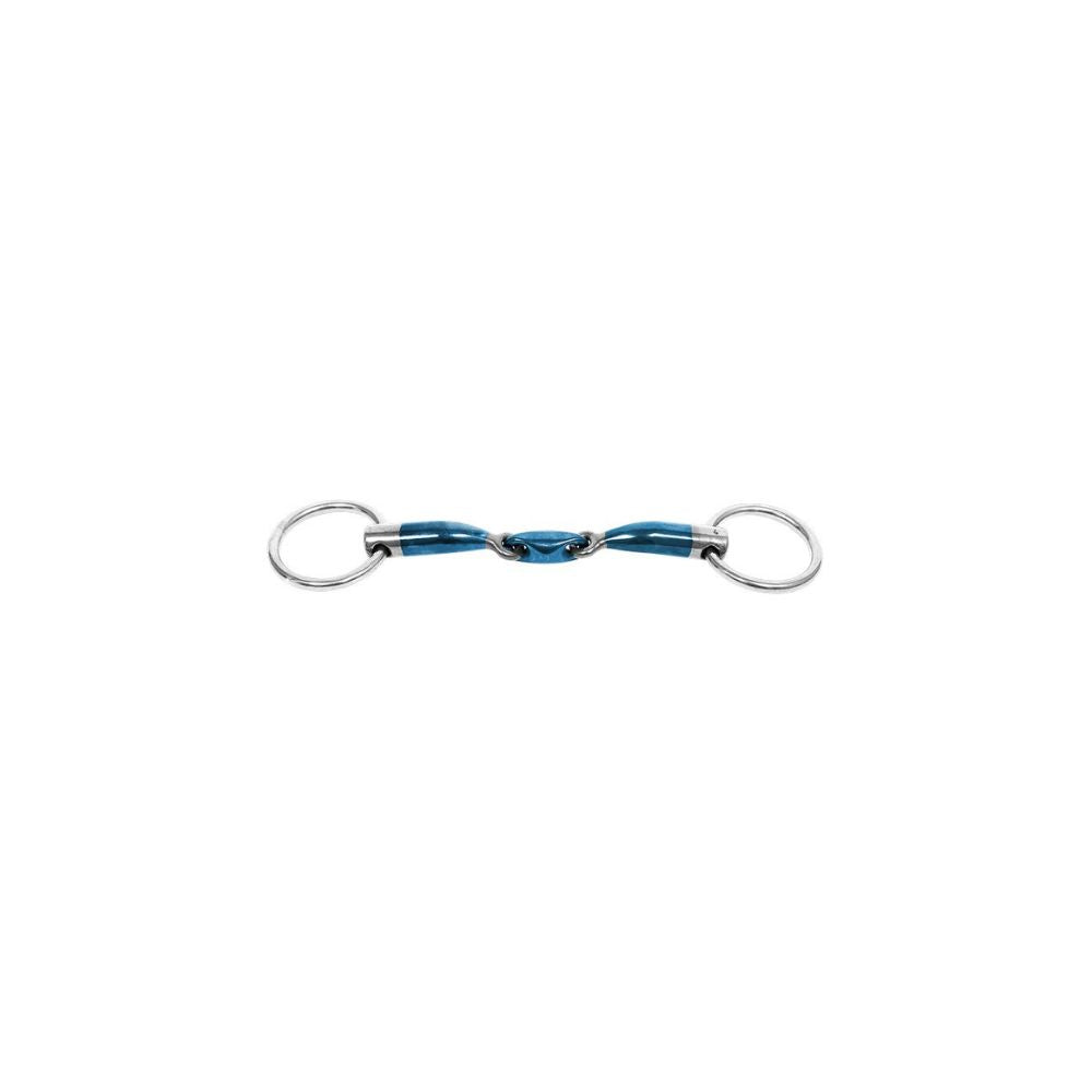 Trust equestrian bit vooraanzicht van een dubbelgebroken watertrens met kleine ringen