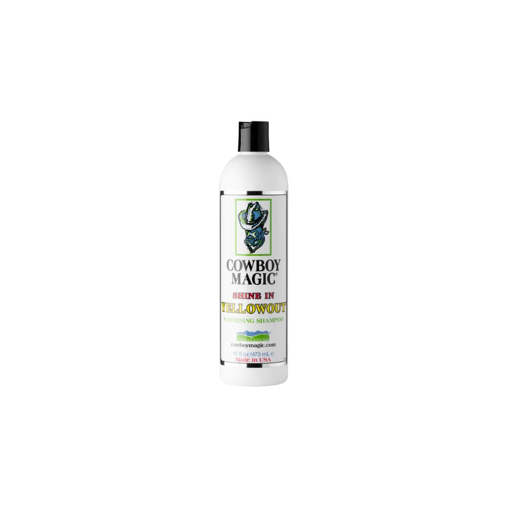 cowboy magic yellow out zilvershampoo voor paarden in een medium fles