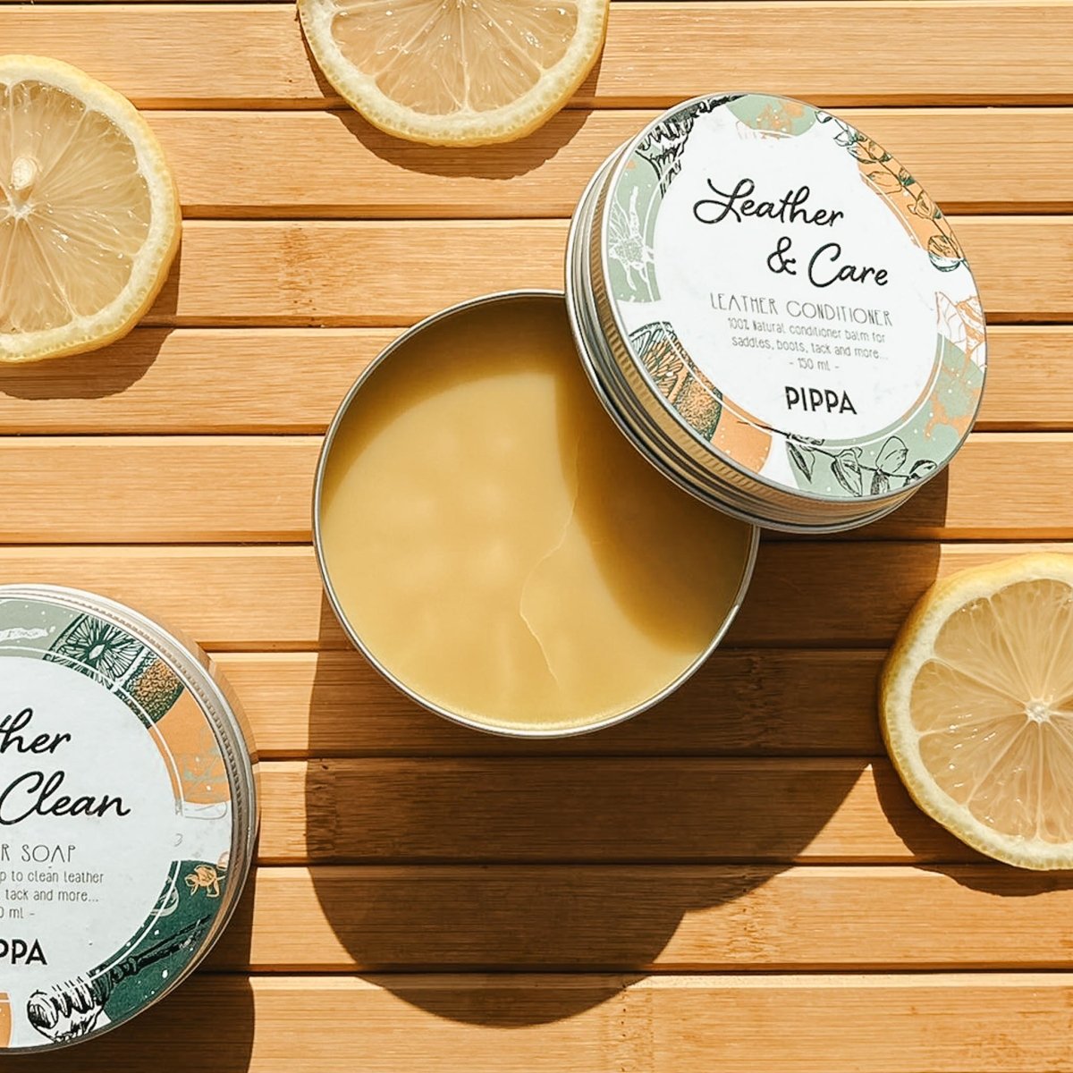 pippa leather and care lederwax leather conditioner in de verpakking 