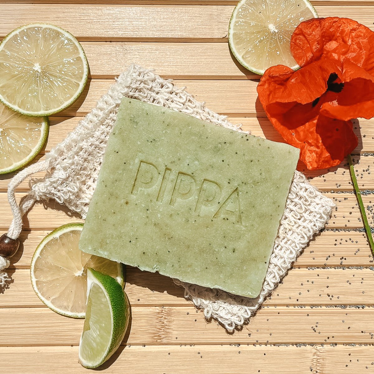 pippa paardenshampoo poppy seed lime shampoo bar met waszakje